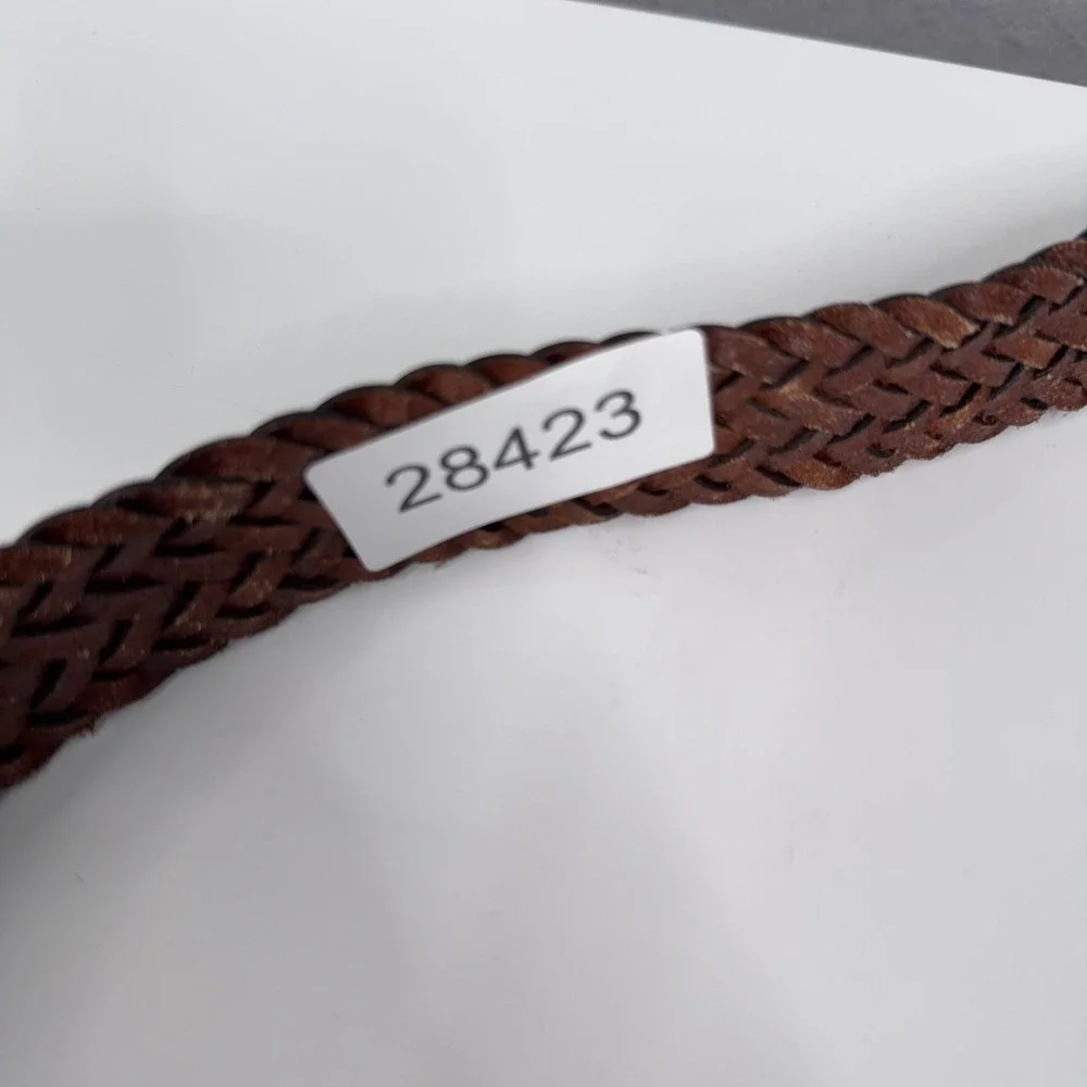 Lucky Brand Woven Leather Belt Mens 34 Brown Braided Brass Buckle Casual Boho